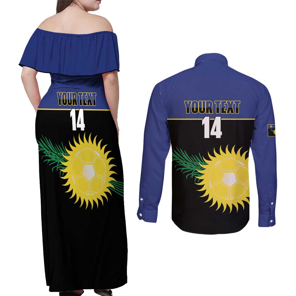 Custom Guadeloupe Football Couples Matching Off Shoulder Maxi Dress and Long Sleeve Button Shirt Allez Gwada Boys - Wonder Print Shop