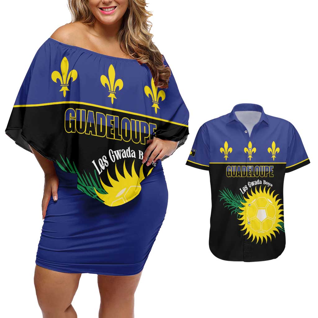 Custom Guadeloupe Football Couples Matching Off Shoulder Short Dress and Hawaiian Shirt Allez Gwada Boys - Wonder Print Shop