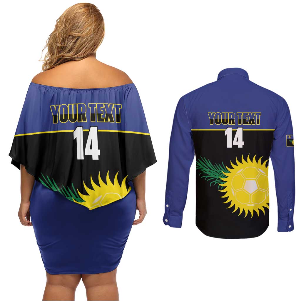 Custom Guadeloupe Football Couples Matching Off Shoulder Short Dress and Long Sleeve Button Shirt Allez Gwada Boys - Wonder Print Shop