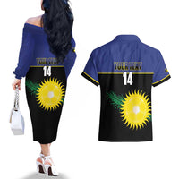 Custom Guadeloupe Football Couples Matching Off The Shoulder Long Sleeve Dress and Hawaiian Shirt Allez Gwada Boys - Wonder Print Shop