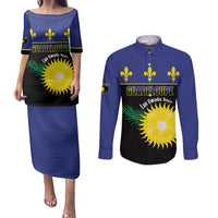 Custom Guadeloupe Football Couples Matching Puletasi and Long Sleeve Button Shirt Allez Gwada Boys - Wonder Print Shop