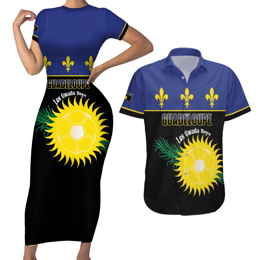 Custom Guadeloupe Football Couples Matching Short Sleeve Bodycon Dress and Hawaiian Shirt Allez Gwada Boys - Wonder Print Shop