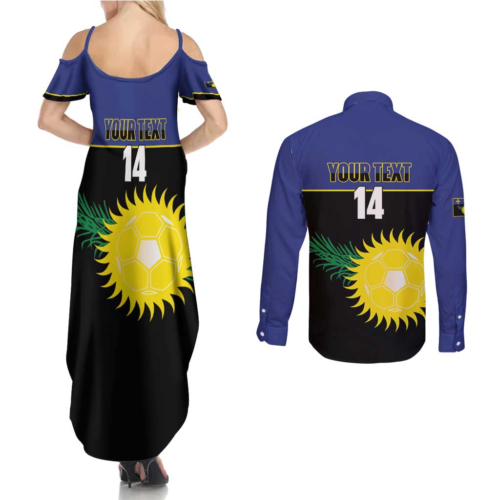 Custom Guadeloupe Football Couples Matching Summer Maxi Dress and Long Sleeve Button Shirt Allez Gwada Boys - Wonder Print Shop