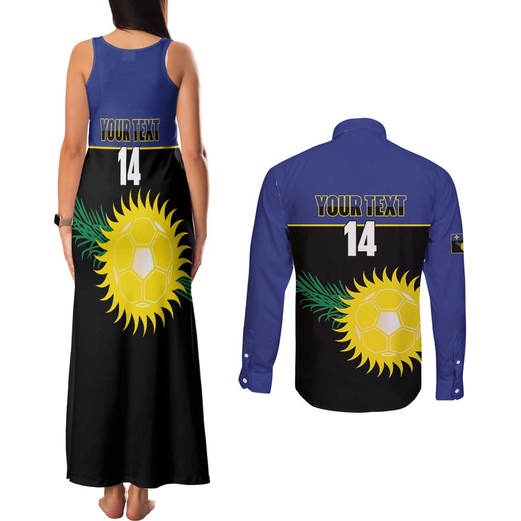 Custom Guadeloupe Football Couples Matching Tank Maxi Dress and Long Sleeve Button Shirt Allez Gwada Boys - Wonder Print Shop