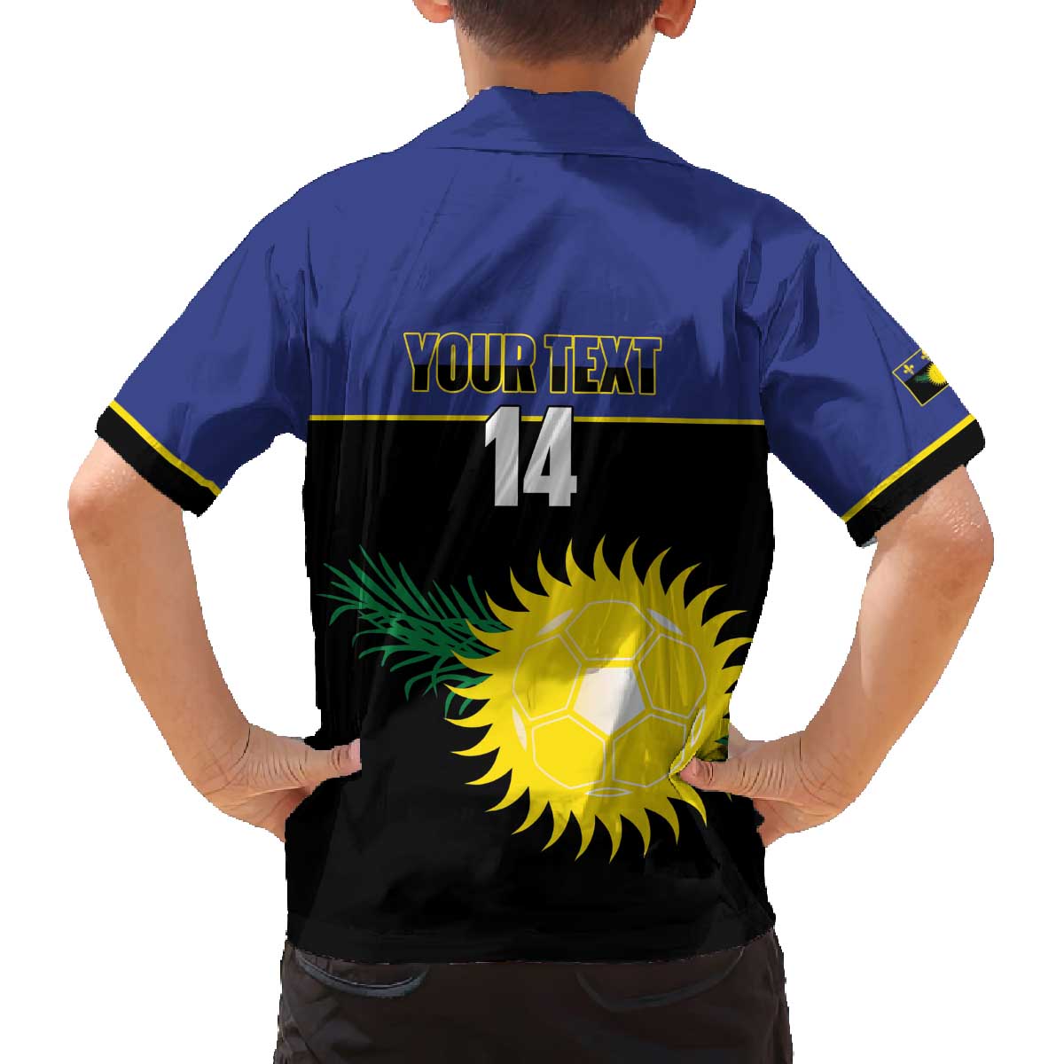 Custom Guadeloupe Football Family Matching Off The Shoulder Long Sleeve Dress and Hawaiian Shirt Allez Gwada Boys - Wonder Print Shop