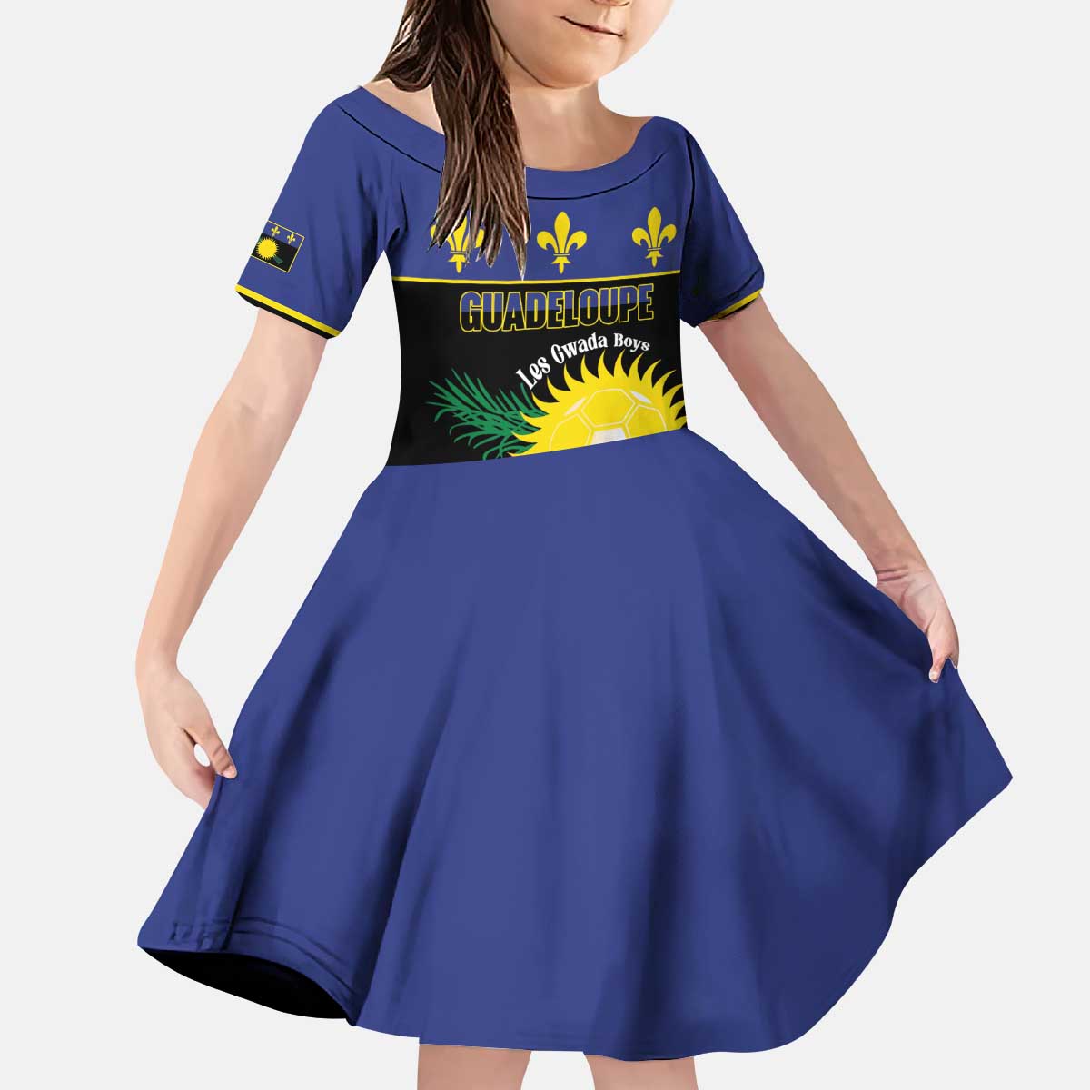 Custom Guadeloupe Football Kid Short Sleeve Dress Allez Gwada Boys - Wonder Print Shop