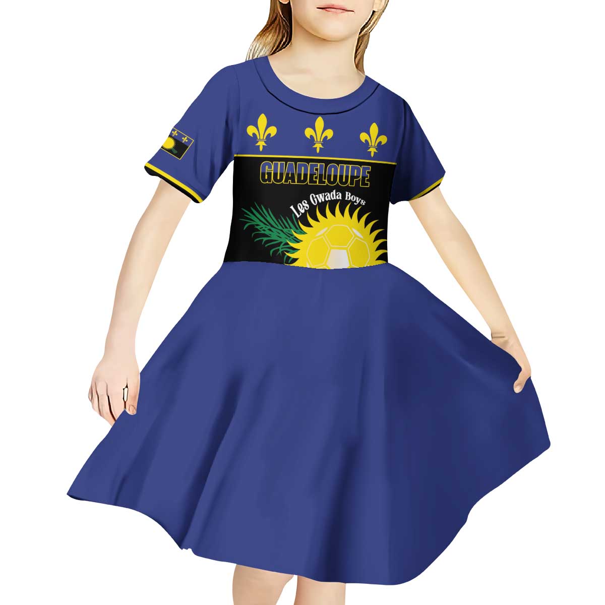 Custom Guadeloupe Football Kid Short Sleeve Dress Allez Gwada Boys - Wonder Print Shop