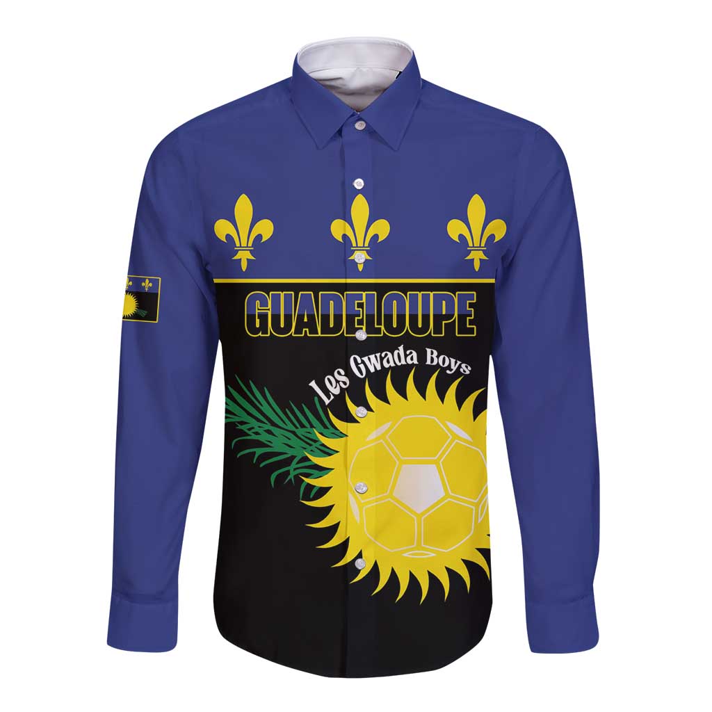 Custom Guadeloupe Football Long Sleeve Button Shirt Allez Gwada Boys - Wonder Print Shop