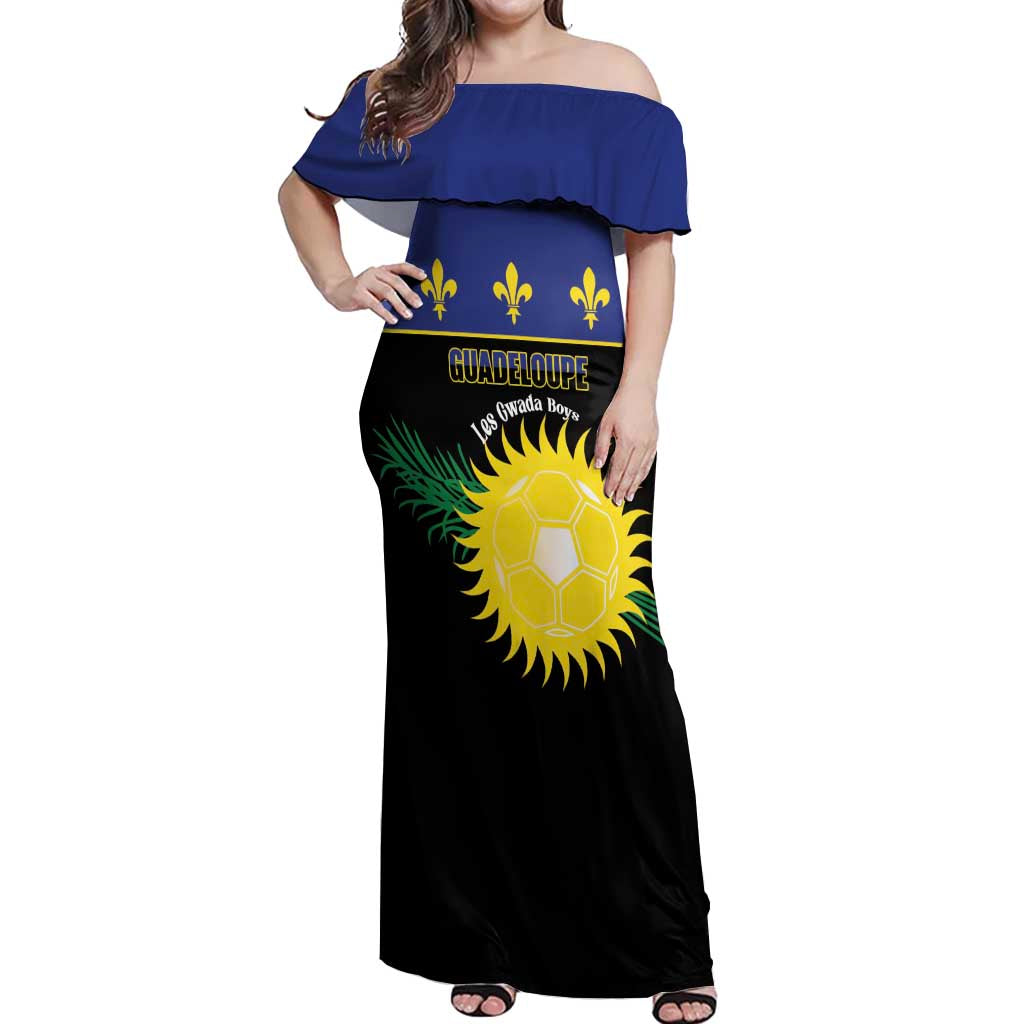 Custom Guadeloupe Football Off Shoulder Maxi Dress Allez Gwada Boys - Wonder Print Shop