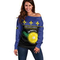 Custom Guadeloupe Football Off Shoulder Sweater Allez Gwada Boys - Wonder Print Shop