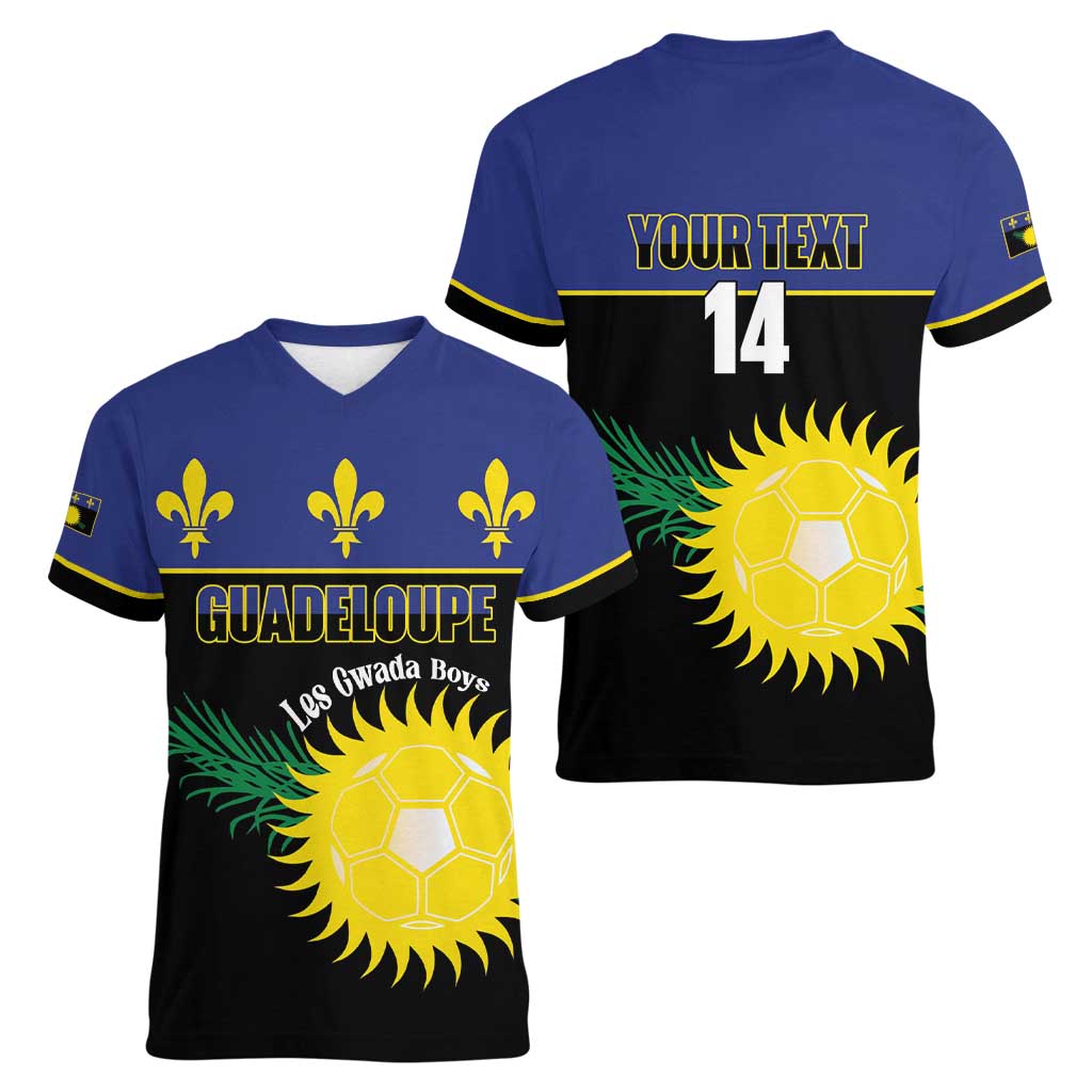 Custom Guadeloupe Football Women V-Neck T-Shirt Allez Gwada Boys - Wonder Print Shop