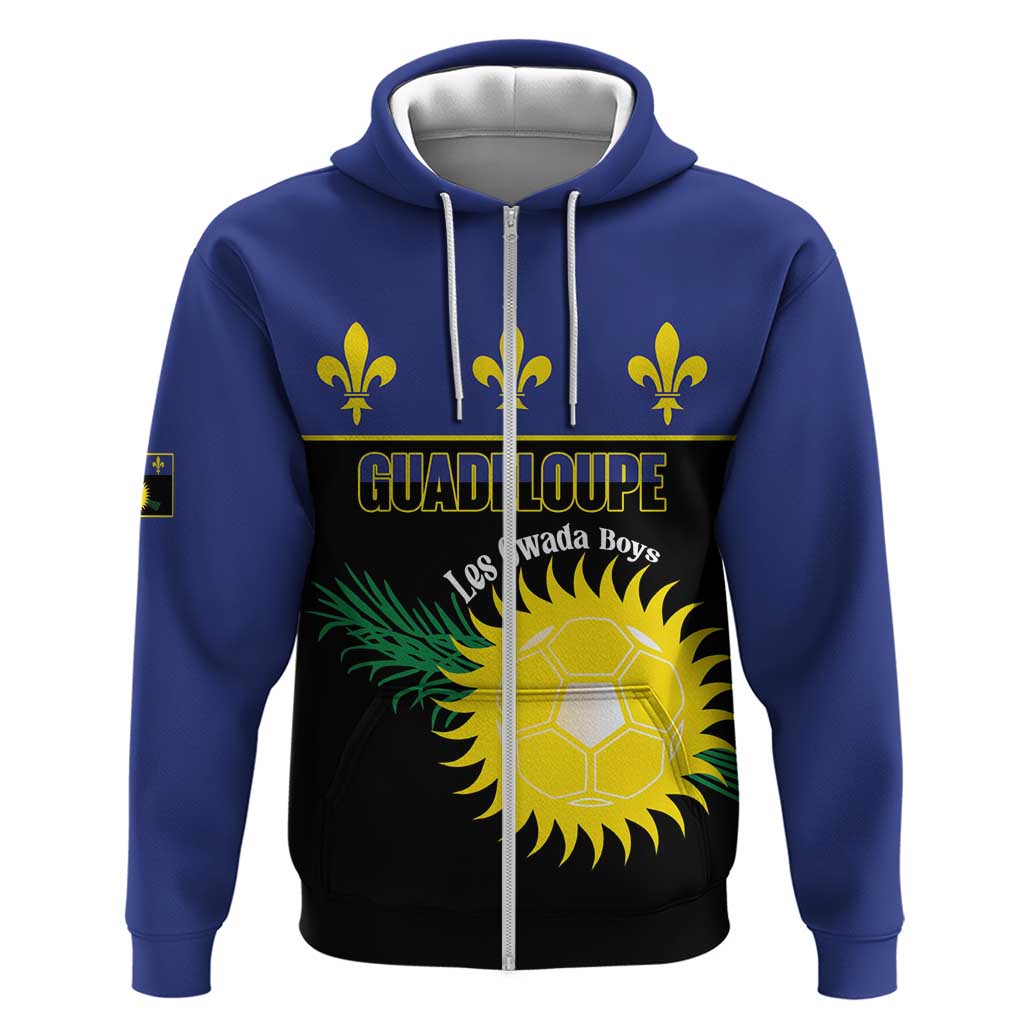 Custom Guadeloupe Football Zip Hoodie Allez Gwada Boys - Wonder Print Shop
