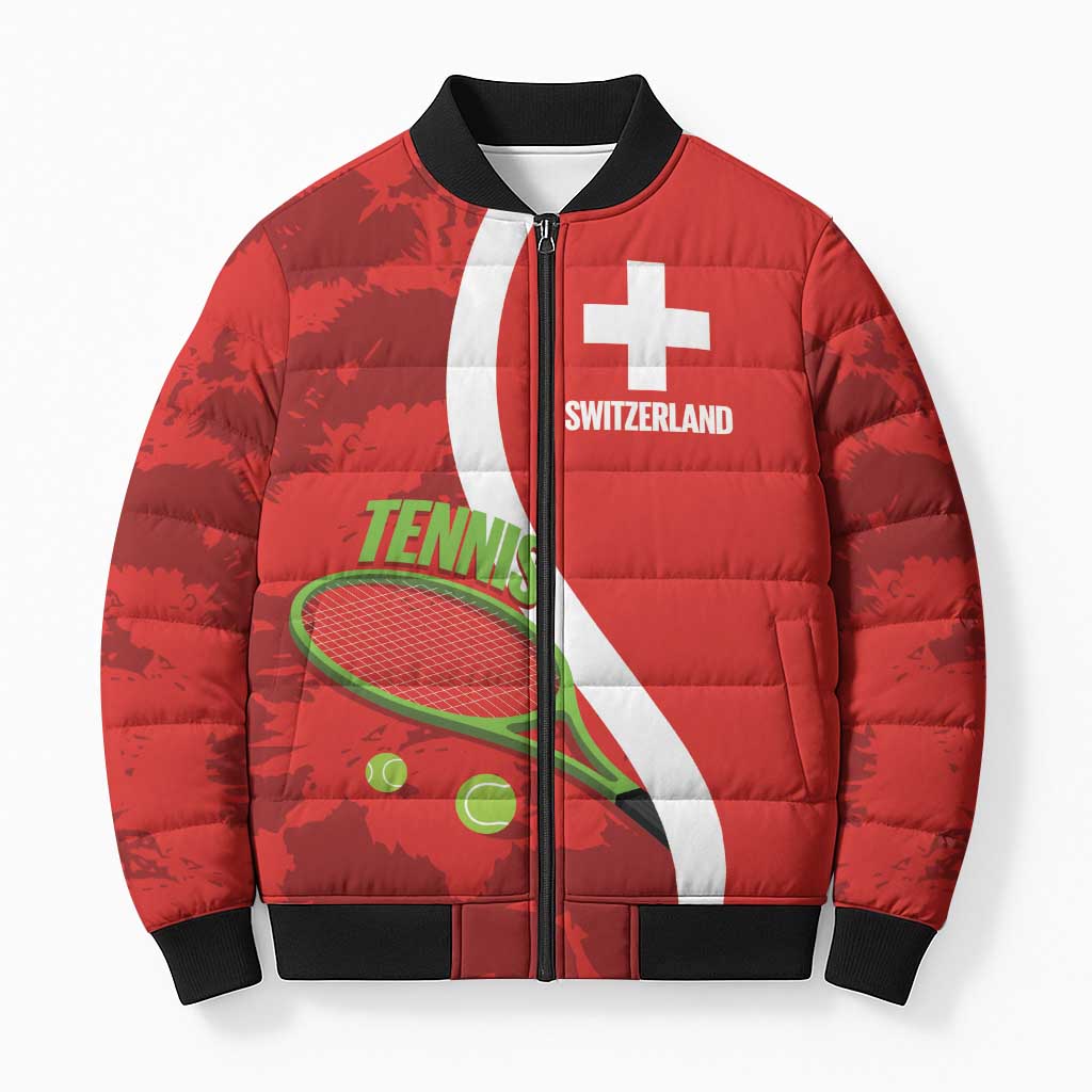 Personalised Switzerland Tennis Bomber Puffer Jacket Swiss Born To Play - Wonder Print Shop