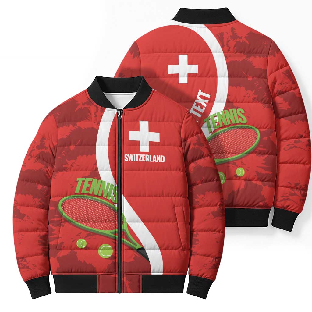 Personalised Switzerland Tennis Bomber Puffer Jacket Swiss Born To Play - Wonder Print Shop