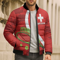 Personalised Switzerland Tennis Bomber Puffer Jacket Swiss Born To Play - Wonder Print Shop