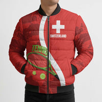 Personalised Switzerland Tennis Bomber Puffer Jacket Swiss Born To Play - Wonder Print Shop