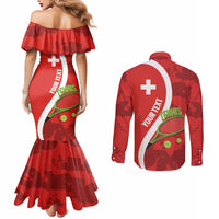 Personalised Switzerland Tennis Couples Matching Mermaid Dress and Long Sleeve Button Shirt Swiss Born To Play - Wonder Print Shop