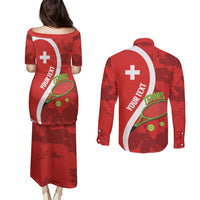 Personalised Switzerland Tennis Couples Matching Puletasi and Long Sleeve Button Shirt Swiss Born To Play - Wonder Print Shop