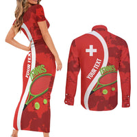 Personalised Switzerland Tennis Couples Matching Short Sleeve Bodycon Dress and Long Sleeve Button Shirt Swiss Born To Play - Wonder Print Shop