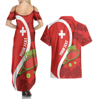 Personalised Switzerland Tennis Couples Matching Summer Maxi Dress and Hawaiian Shirt Swiss Born To Play - Wonder Print Shop