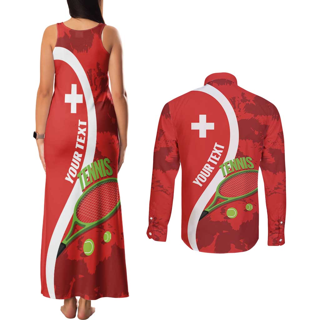 Personalised Switzerland Tennis Couples Matching Tank Maxi Dress and Long Sleeve Button Shirt Swiss Born To Play - Wonder Print Shop