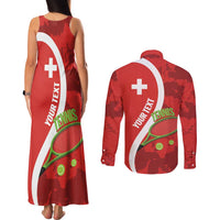 Personalised Switzerland Tennis Couples Matching Tank Maxi Dress and Long Sleeve Button Shirt Swiss Born To Play - Wonder Print Shop