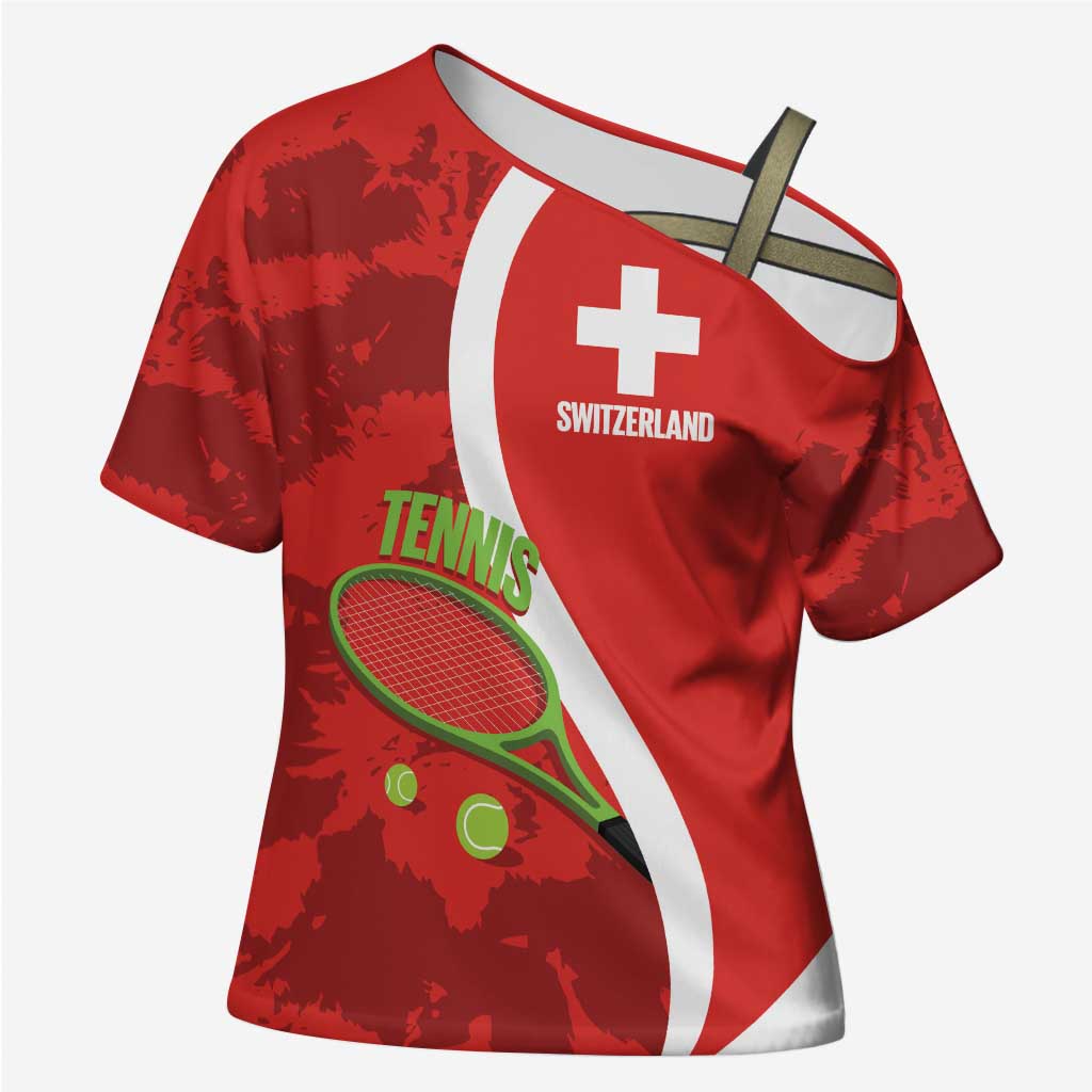 Personalised Switzerland Tennis Cross Shoulder Shirt Swiss Born To Play - Wonder Print Shop
