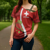 Personalised Switzerland Tennis Cross Shoulder Shirt Swiss Born To Play - Wonder Print Shop