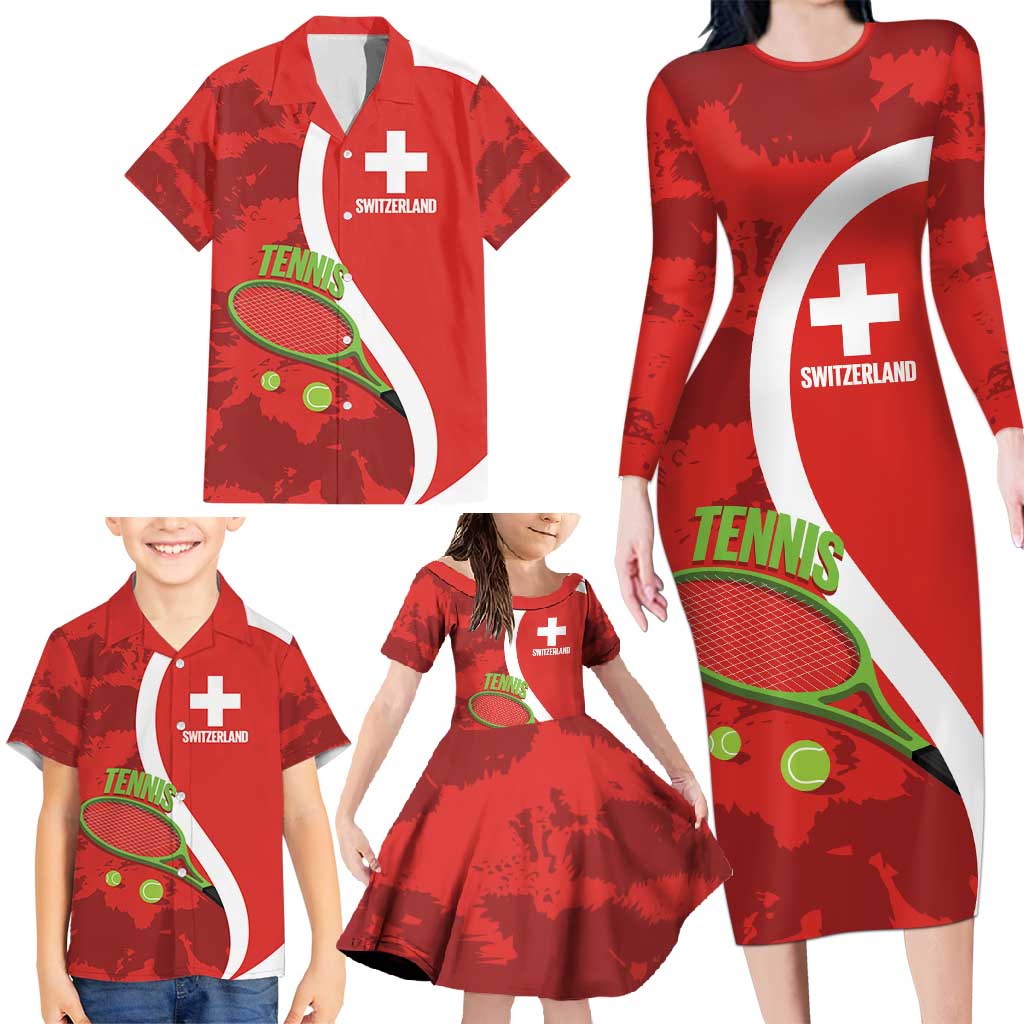 Personalised Switzerland Tennis Family Matching Long Sleeve Bodycon Dress and Hawaiian Shirt Swiss Born To Play - Wonder Print Shop