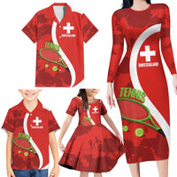 Personalised Switzerland Tennis Family Matching Long Sleeve Bodycon Dress and Hawaiian Shirt Swiss Born To Play - Wonder Print Shop