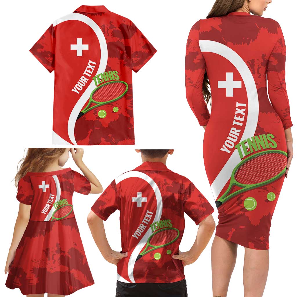 Personalised Switzerland Tennis Family Matching Long Sleeve Bodycon Dress and Hawaiian Shirt Swiss Born To Play - Wonder Print Shop