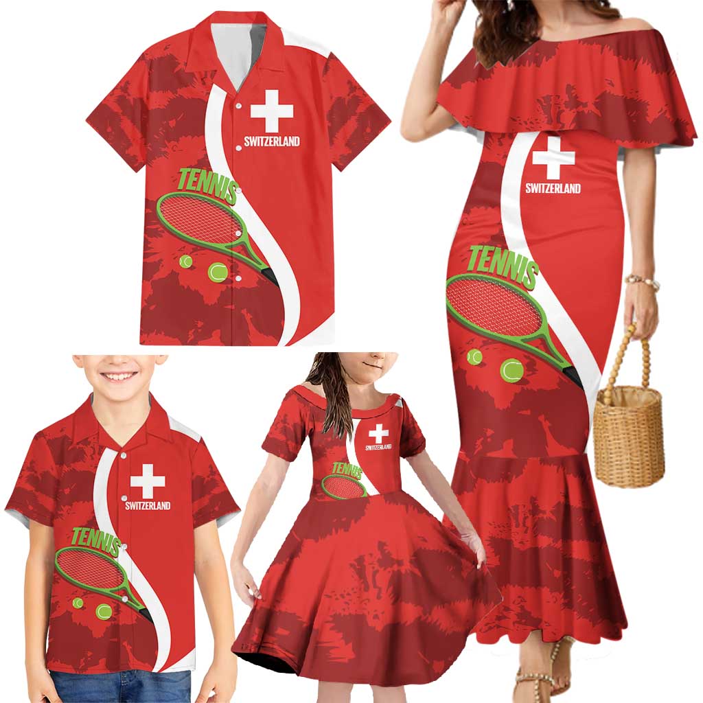 Personalised Switzerland Tennis Family Matching Mermaid Dress and Hawaiian Shirt Swiss Born To Play - Wonder Print Shop