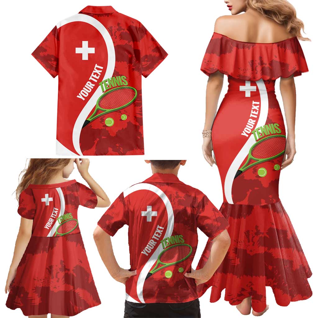 Personalised Switzerland Tennis Family Matching Mermaid Dress and Hawaiian Shirt Swiss Born To Play - Wonder Print Shop