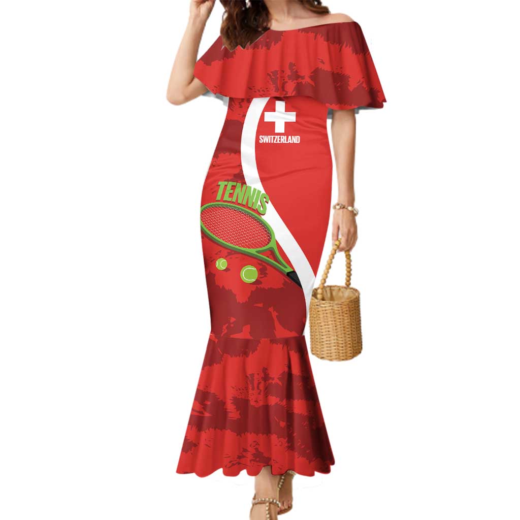 Personalised Switzerland Tennis Family Matching Mermaid Dress and Hawaiian Shirt Swiss Born To Play - Wonder Print Shop