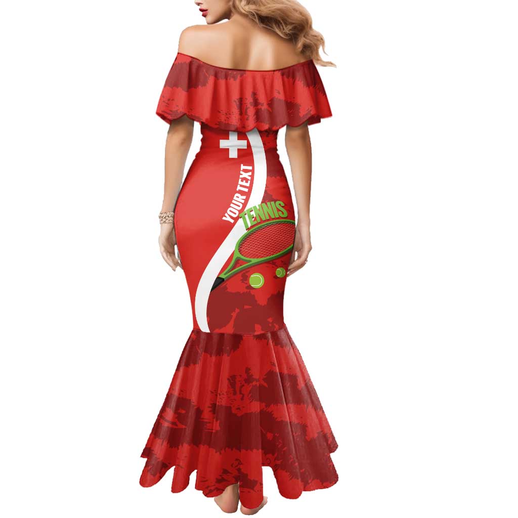 Personalised Switzerland Tennis Family Matching Mermaid Dress and Hawaiian Shirt Swiss Born To Play - Wonder Print Shop