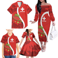 Personalised Switzerland Tennis Family Matching Off The Shoulder Long Sleeve Dress and Hawaiian Shirt Swiss Born To Play - Wonder Print Shop