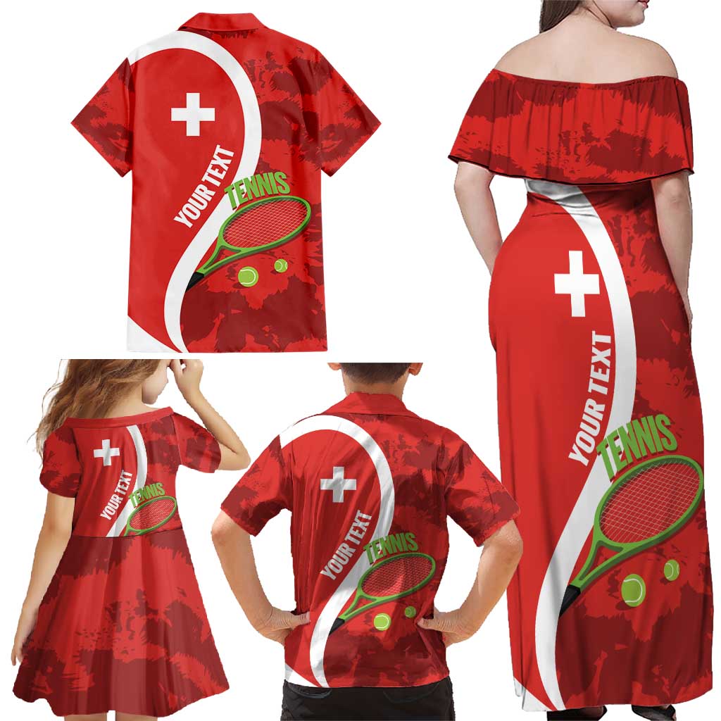 Personalised Switzerland Tennis Family Matching Off Shoulder Maxi Dress and Hawaiian Shirt Swiss Born To Play - Wonder Print Shop