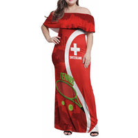 Personalised Switzerland Tennis Family Matching Off Shoulder Maxi Dress and Hawaiian Shirt Swiss Born To Play - Wonder Print Shop