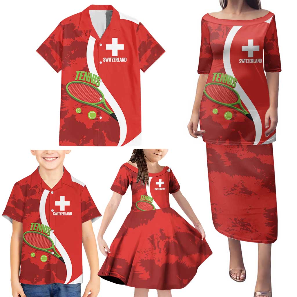 Personalised Switzerland Tennis Family Matching Puletasi and Hawaiian Shirt Swiss Born To Play - Wonder Print Shop