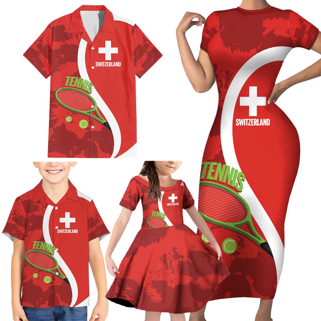 Personalised Switzerland Tennis Family Matching Short Sleeve Bodycon Dress and Hawaiian Shirt Swiss Born To Play - Wonder Print Shop