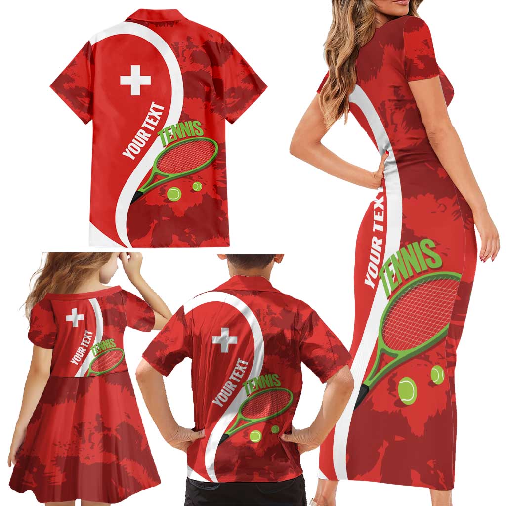 Personalised Switzerland Tennis Family Matching Short Sleeve Bodycon Dress and Hawaiian Shirt Swiss Born To Play - Wonder Print Shop