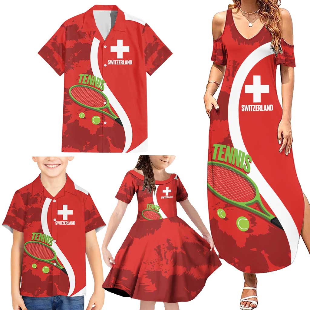 Personalised Switzerland Tennis Family Matching Summer Maxi Dress and Hawaiian Shirt Swiss Born To Play - Wonder Print Shop