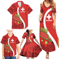 Personalised Switzerland Tennis Family Matching Summer Maxi Dress and Hawaiian Shirt Swiss Born To Play - Wonder Print Shop