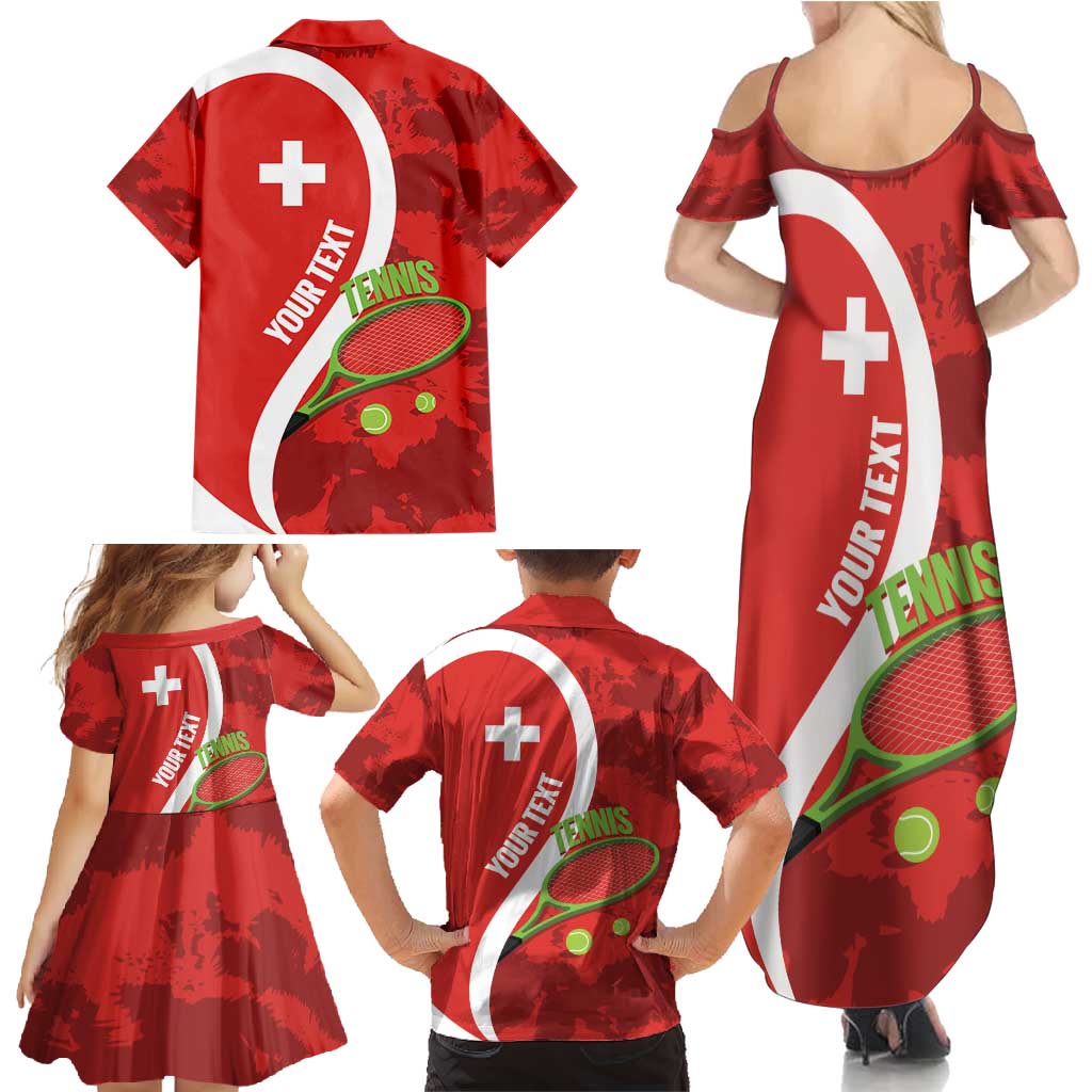Personalised Switzerland Tennis Family Matching Summer Maxi Dress and Hawaiian Shirt Swiss Born To Play - Wonder Print Shop