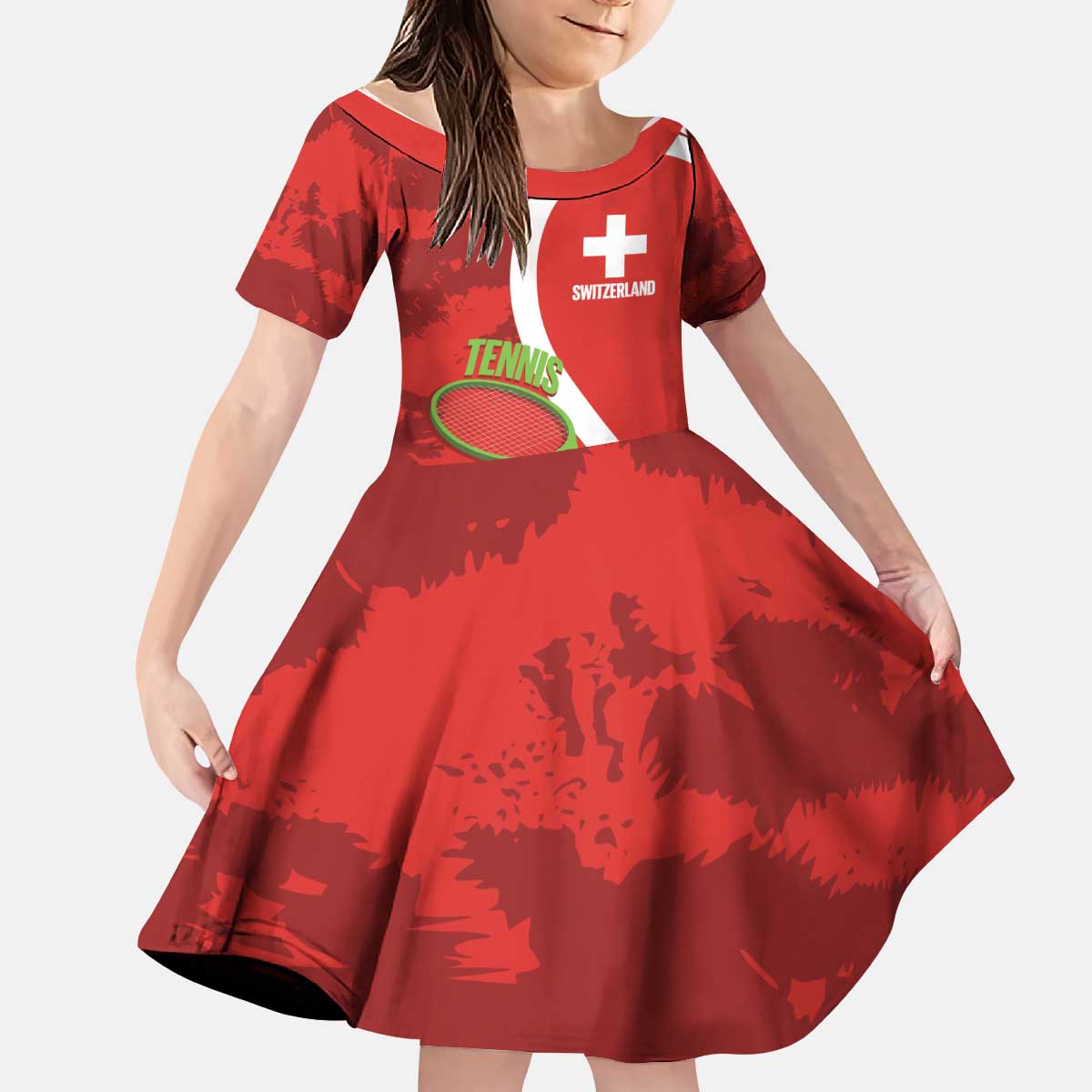Personalised Switzerland Tennis Kid Short Sleeve Dress Swiss Born To Play - Wonder Print Shop