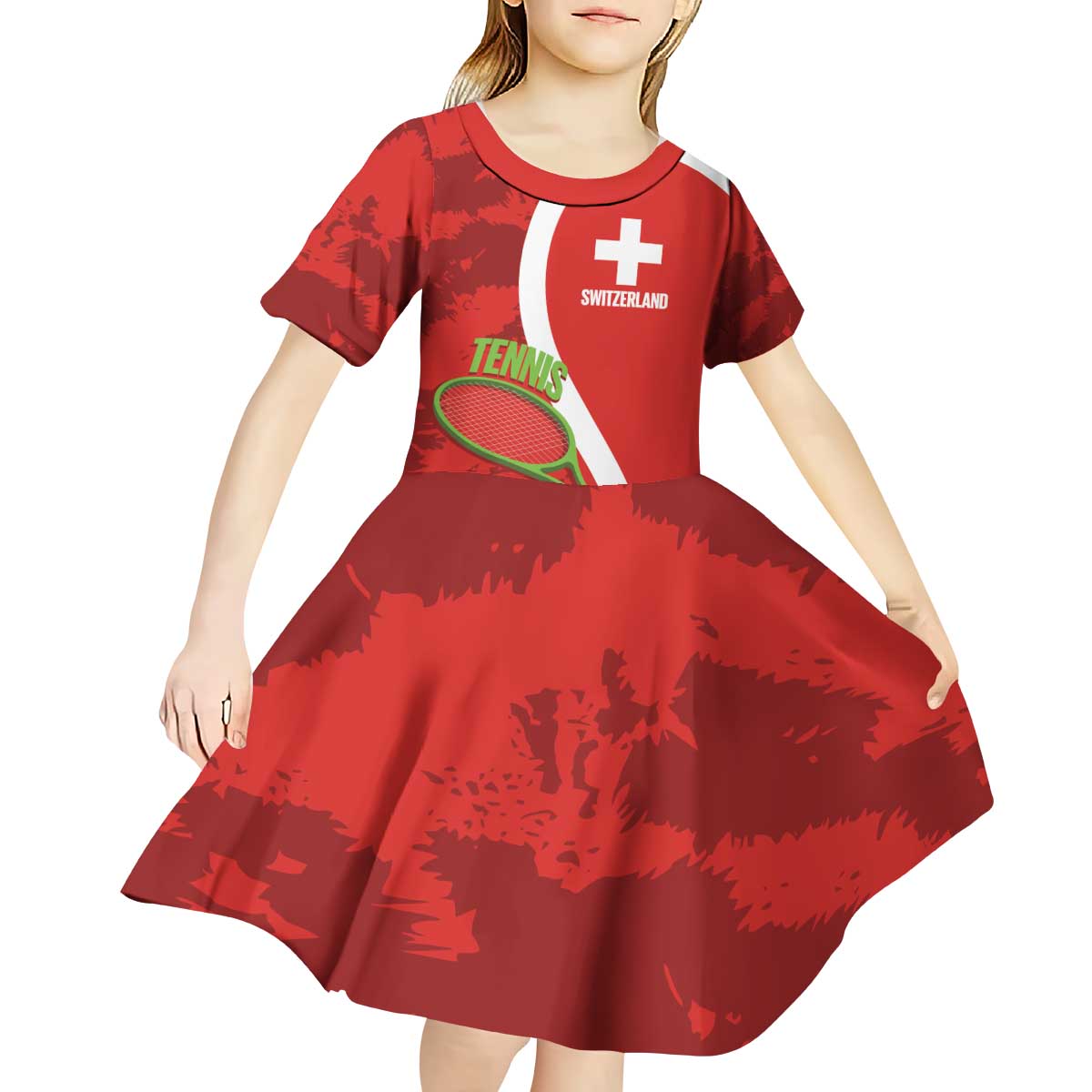 Personalised Switzerland Tennis Kid Short Sleeve Dress Swiss Born To Play - Wonder Print Shop