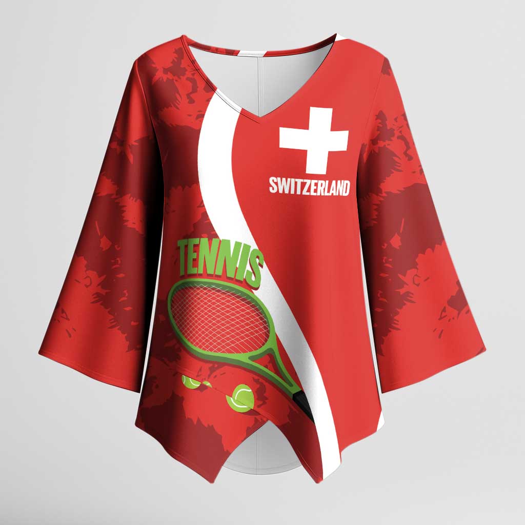Personalised Switzerland Tennis Kimono Sleeve Blouse Swiss Born To Play - Wonder Print Shop