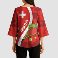 Personalised Switzerland Tennis Kimono Sleeve Blouse Swiss Born To Play - Wonder Print Shop