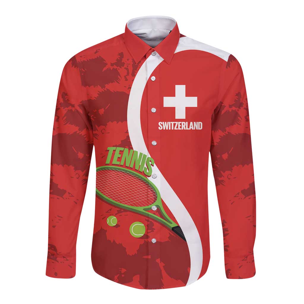 Personalised Switzerland Tennis Long Sleeve Button Shirt Swiss Born To Play - Wonder Print Shop