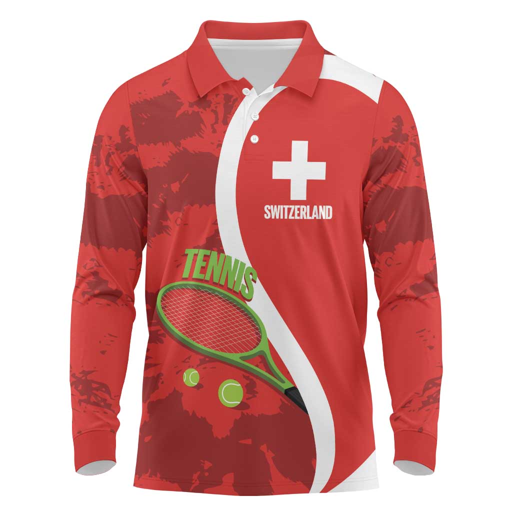 Personalised Switzerland Tennis Long Sleeve Polo Shirt Swiss Born To Play - Wonder Print Shop